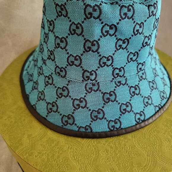 Gucci Bucket Hat Blue Canvas Small Size 56 - Picture 11 of 11